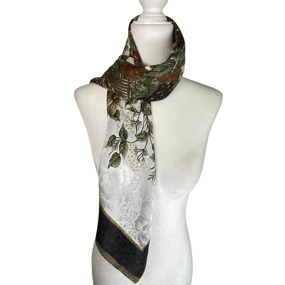 Italian Silk Square Scarf Botanical Floral Fruit Print Hand Rolled 34"